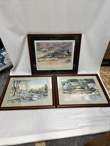 3 David Morris Framed Watercolour Prints Cumbria Snowdonia Gloucestershire