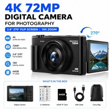 Digitalkamera 4K Autofokus 72MP 18X Digitalzoom Fotokamera UHD Fotoapparat 64GB