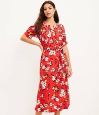 LOFT Floral Puff Sleeve Midi Dress in Roast Red Tomato Sz. 4