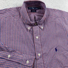 Polo Ralph Lauren Gingham Check Plaid Button Down Shirt Men Medium Red Blue RL