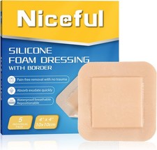 Silicone Foam Dressing 4"x4", Waterproof Bandages 4x4 Inch 5 Pcs