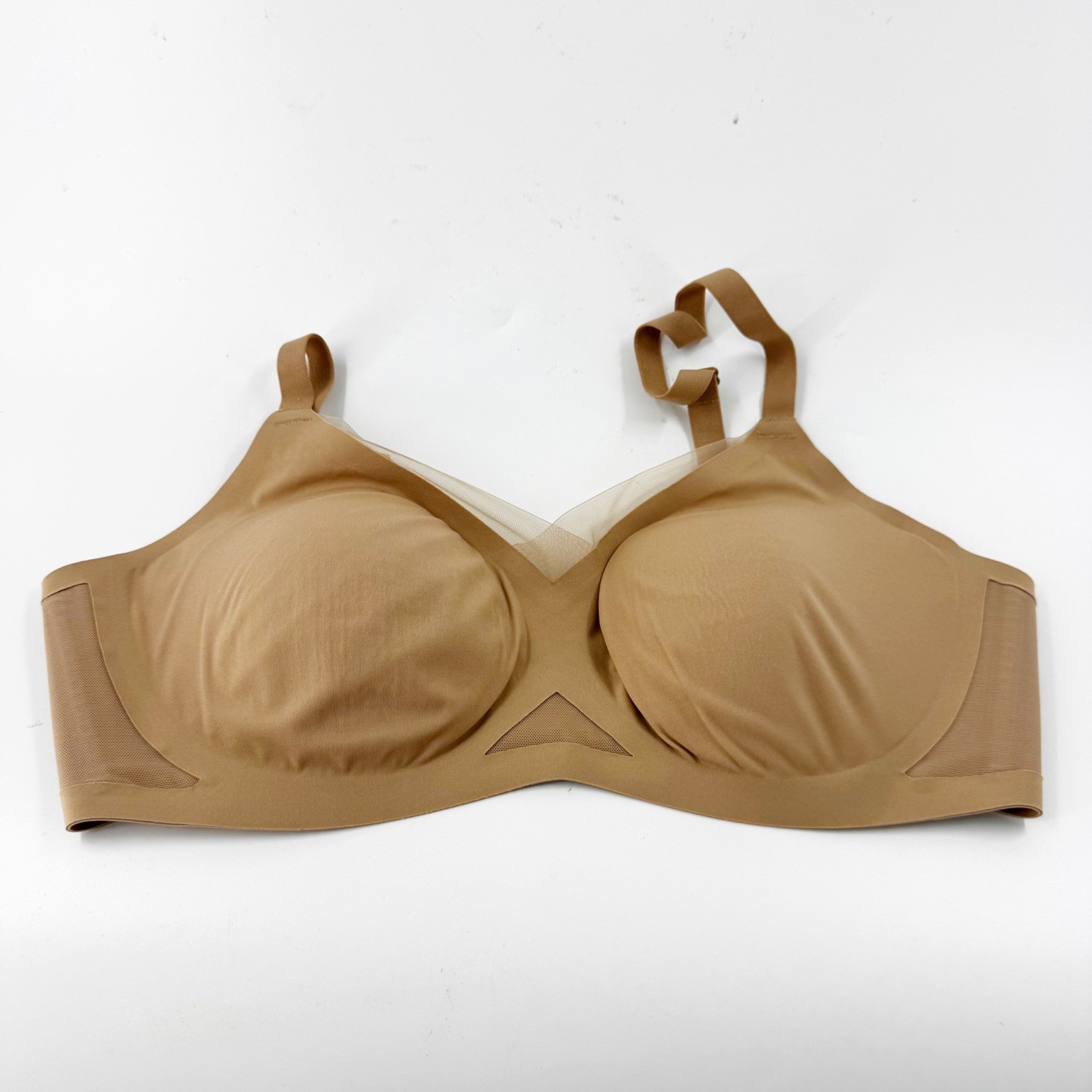 Honeylove Silhouette Bra Tan Sand Wire-Free Support Mesh Detail Size L