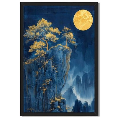 Golden Tree Mountain Moon Wall Art Canvas Oil Paintings Reproduction