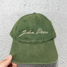 John Deere KC Hat Cap Snap Back One Size Mens Green Script Logo VTG Embroidered