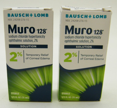 2 Bausch Lomb Muro 128 Sodium Chloride Ophthalmic Solution 2% Sterile 0.5 Fl Oz