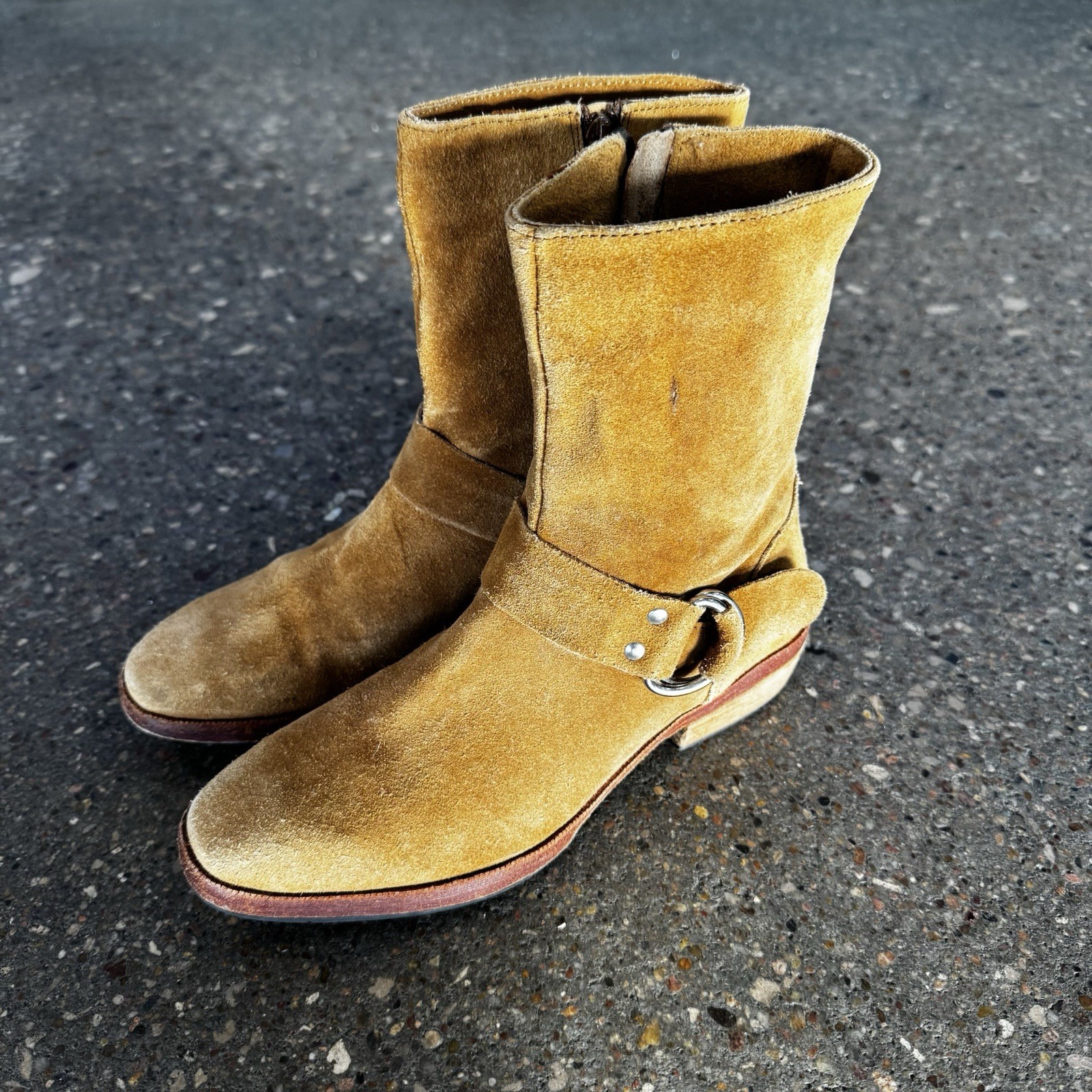 Free People Vienna Boots Tan Suede Harness Ankle Womens 37 6 US