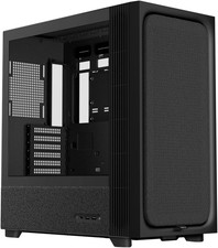 FLOVA Black Mid-Tower ATX PC Case, Breathable Fabric-Crafted Front, Tempered Gla