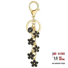 XGALBLA White Pink Black Cute Initial Letter Keychain for Women, Flower Black-j