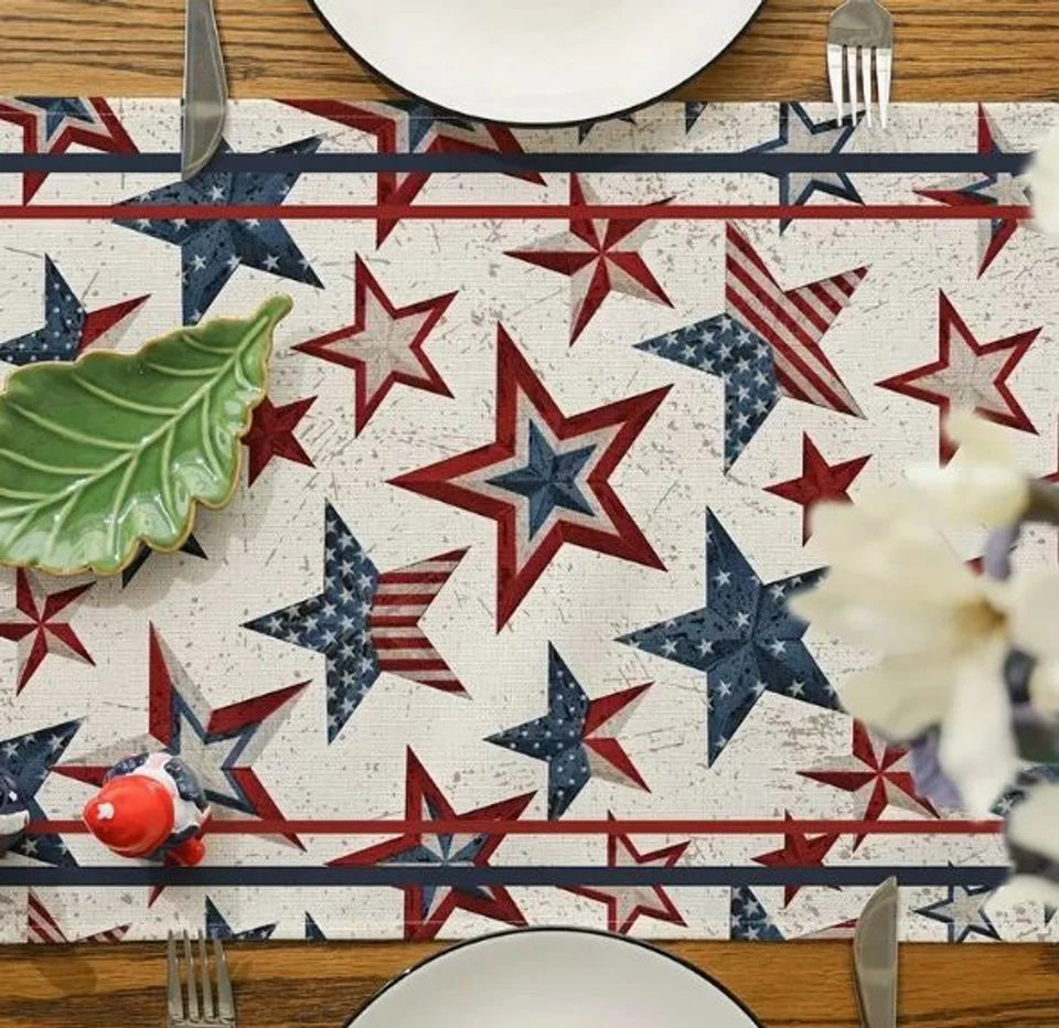 Table Runner 13x108in Woven Polyester Patriotic Stars USA Flag Red White & Blue - Image 3 of 4