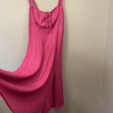SHEIN Curve Pink Crinkle Maxi Dress Stretch Milkmaid Corset Tie Back Pink Sz 2X