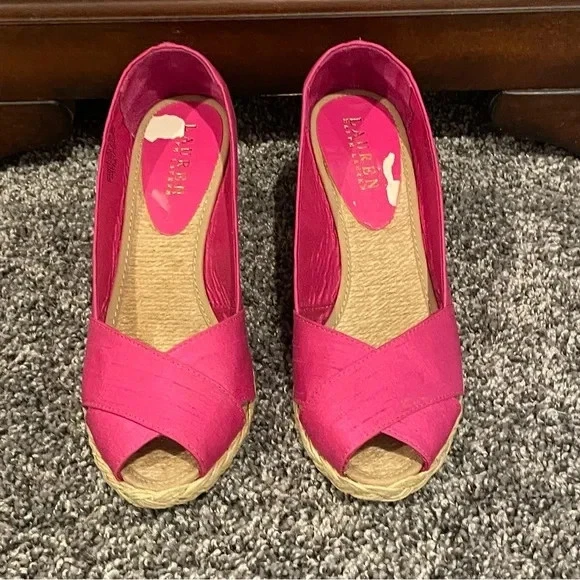 Alpargatas Ralph Lauren Cecilia Rosa Peep Toe Cuña Talla 7B Foto 2 de 4