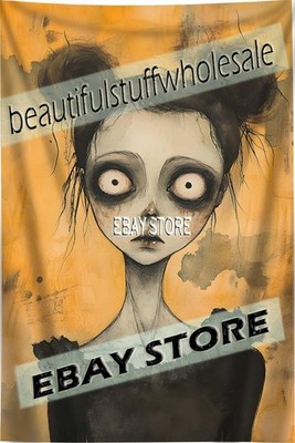 Gothic Doll Portrait Tapestry Creepy Surreal Girl Wall Hanging 59X82 in