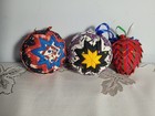 Vtg Lot of 3 Handmade Patchwork Quilted Fabric Christmas Ball Ornaments 2.75" — photo 2