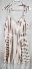 GAP Linen Blend Stripe Mini Dress M Tie Strap Smocked Back Summer Boho Coastal 