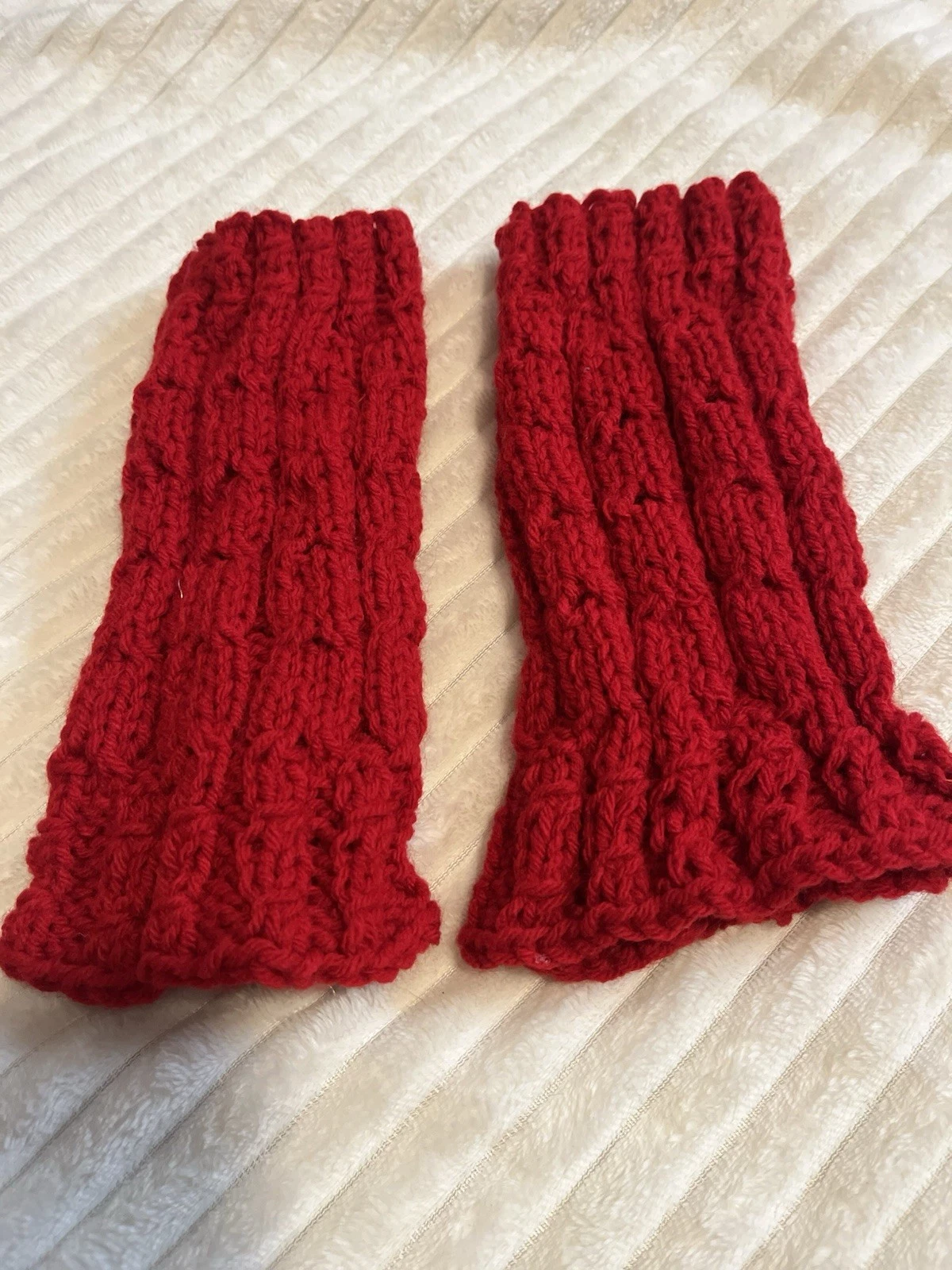 Hand-Knit Red Fingerless Gloves Winter Warm Cozy Accessories
