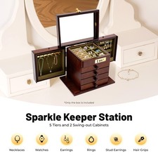 5 Layer Vintage Large Jewelry Organizer Rustic Wooden Storage Box Case with Lock