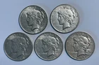 Lot of Five US $1 Silver Peace Dollars, 1926-D, 1927-S, 1928-S, 1934-D & 1935-S