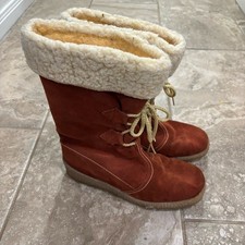 Vintage 70's Snowland Brown Suede Sherpa Lined Platform Boots size 8