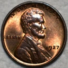 Brilliant Uncirculated 1927-P Lincoln Cent, Fiery, Predomantley Red specimen.
