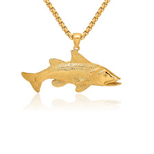 14K Solid Yellow Gold Red Fish Necklace