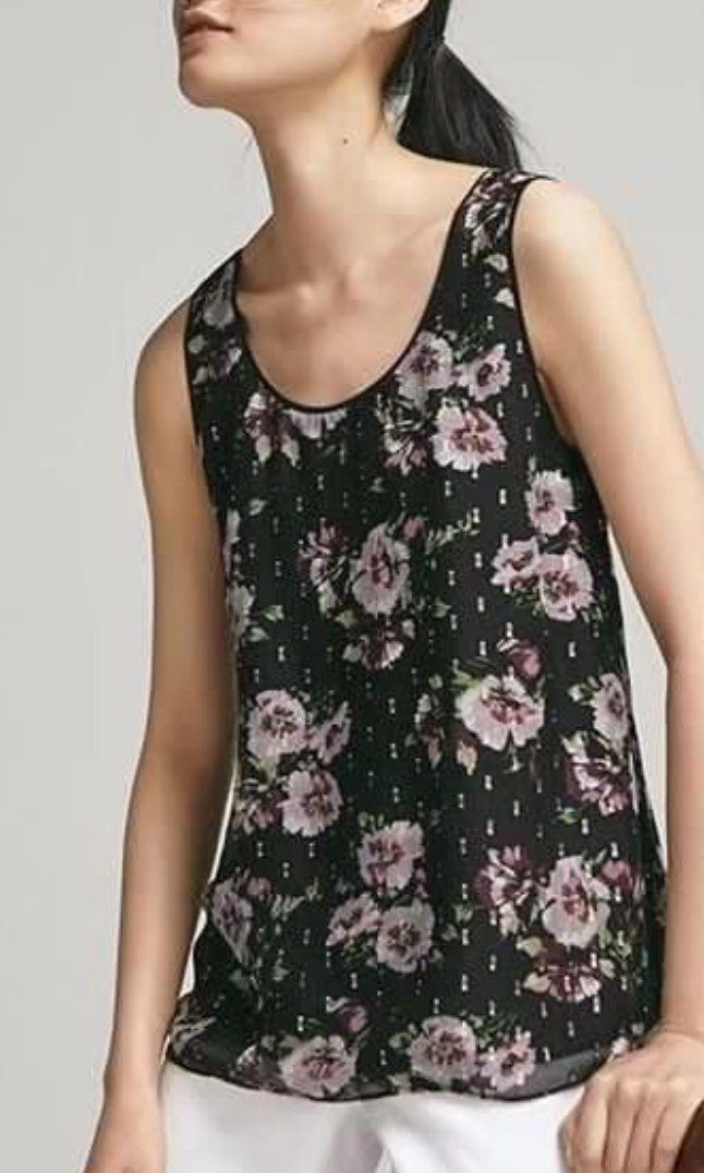 €50• MASSIMO DUTTI •Black Floral Silk Mix Vest Top Sz S . BNWT image 2