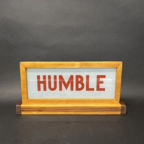Vintage wood glass Humble Oil Desk sign White Red Man Cave Advertising E6