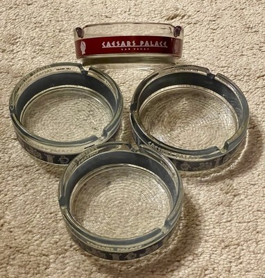 4 Vintage Caesars Palace Las Vegas Glass Ashtray Roman Theme/Red Casino Souvenir