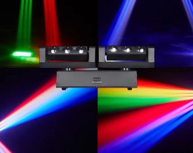 Tira LED RGBW 6x20W, cabezal móvil de dos brazos, iluminación DMX, COCHE