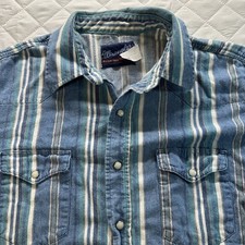 Vintage Wrangler X-Long Tails Blue Striped Pearl Snap Western Shirt