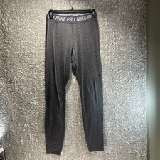 Nike Pro Leggings Women's M Gray Big Band Logo Athletic Activewear
