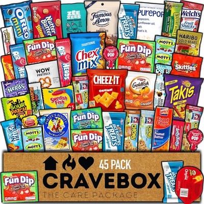 CRAVEBOX Snacks Box Variety Pack Care Package (45 Count) Christmas Treats... 
