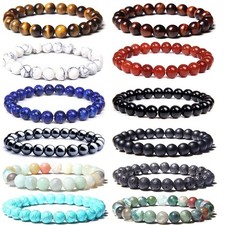 12 PCS 8mm Semi-Precious Gemstone Bracelet Set Crystal Stone Stretch Bracelet...