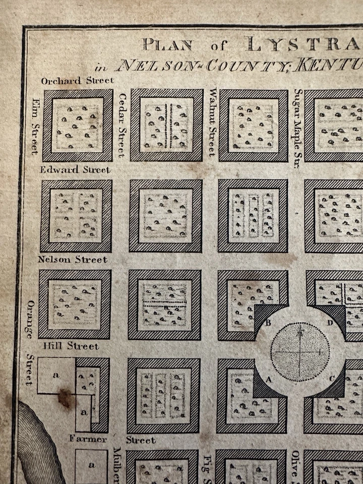 Lystra Kentucky Plan Urbano Mason County 1796 Russell escaso mapa grabado temprano Foto 4 de 4
