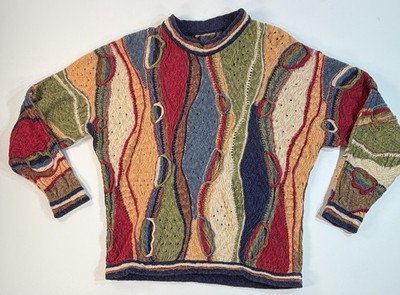 Vintage 90s COOGI Sweater Medium Colorful Knit Biggie Style