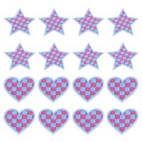 16 Stk Stern Herz Karo BüGelaufnäHer Blau Rosa Besticktes Garnitur-Set