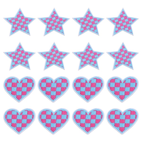 16 Stk Stern Herz Karo BüGelaufnäHer Blau Rosa Besticktes Garnitur-Set-image