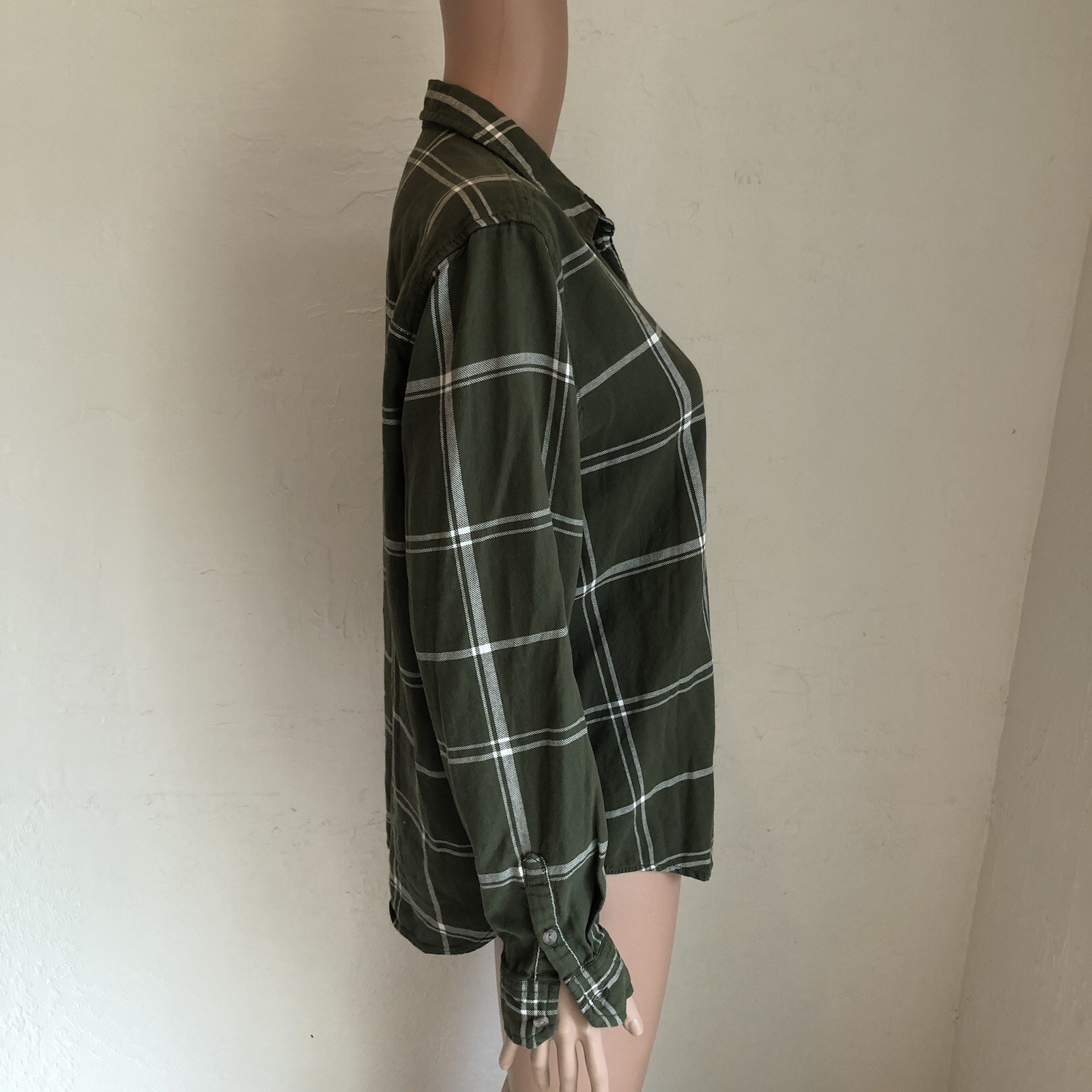 Universal Thread Button-Up Olive/Cream Plaid Shir… - image 3