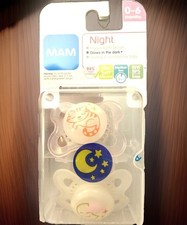 MAM Pacifier 2 pk 0-6 Month GLOW IN THE DARK Sterilizing Case NEW Moon Cat