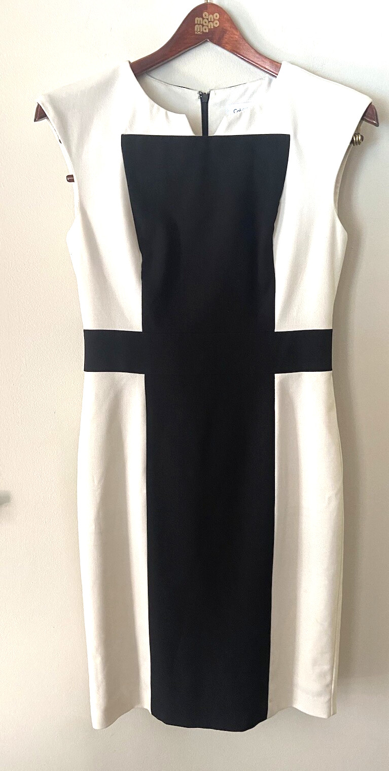 Calvin Klein  2 4 XS S Black White Colorblock Sleeveless Classic Sheath Dress