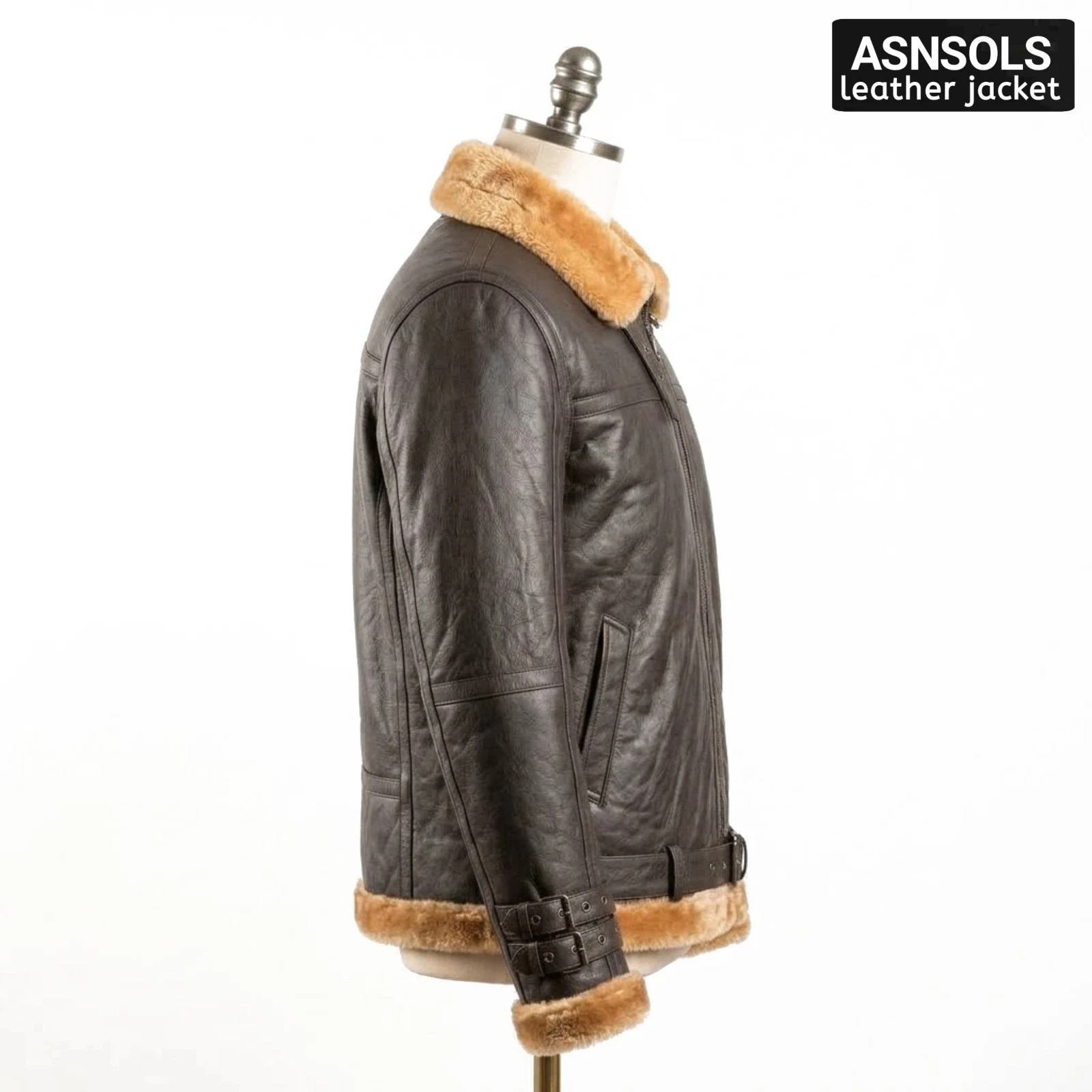 Men's Real Leather Bomber Jacket Brown Shearling Fur Winter Aviator Flight Coat image 4