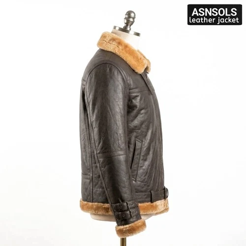 Men's Real Leather Bomber Jacket Brown Shearling Fur Winter Aviator Flight Coat image 4