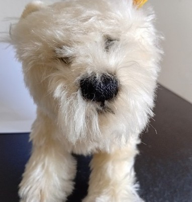 Steiff Hund 20 cm mit Knopf im Ohr Lederhalsband  Nr 079573