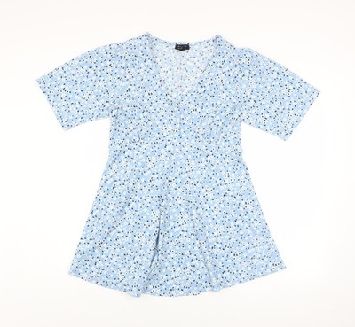 New Look Umstandsmode blau Blumen V-Ausschnitt Kurzarm Tunika Bluse Gr 10
