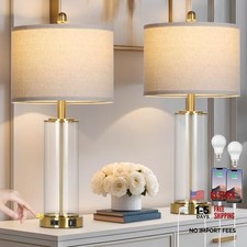 26" Glass Table Lamps Set of 2, 3-Way Dimmable Touch Control Living Room Gold
