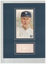 Sam Rice Senators HOF Signed Index Card & Perez Steele Postcard Matted JSA