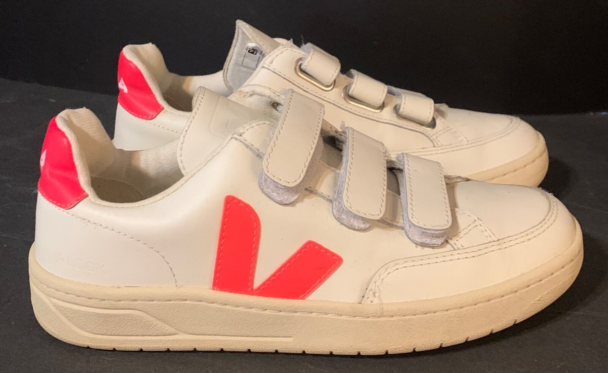 VEJA RECIFE V LOCK TRIPLE STRAP WOMEN Sz 37 WHITE Hot Pink LOW
