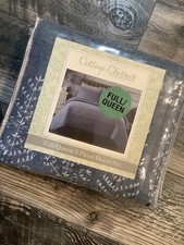 COTTAGE CLASSICS Chambray Blue Embroidered Cotton Full/Queen DUVET COVER Set