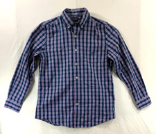 Chaps Men's M Stretch Easy Fit Long Sleeve Shirt Blue  White Plaid Button Down