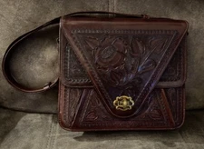 Vintage Artmex Hand Tooled Genuine Leather Mid century Floral 7” X 8.5”
