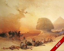 THE GREAT SPHINX  PYRAMIDS OF EGYPT AT SUNSET PAINTING ART REAL CANVAS PRINT